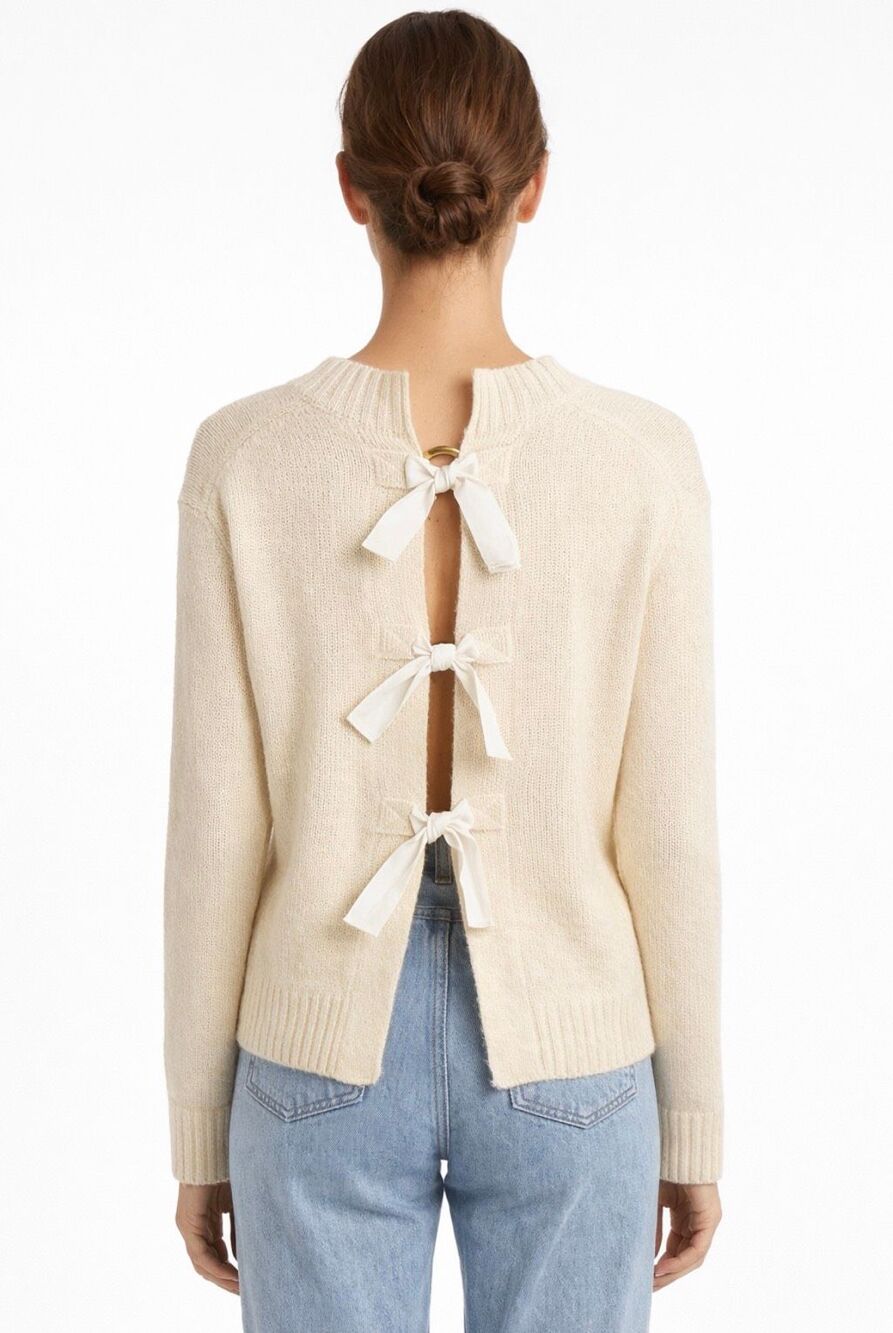 Derek Lam 10 Crosby Cashmere Linen Open Back Bow Sweater Cream M